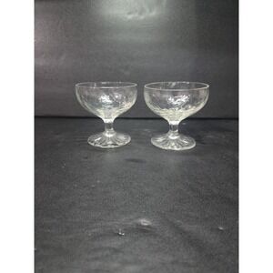 LE Smith Crackle Sherbet Glasses,‎ Vintage Dessert Dishes, Set of 2, Clear Glass